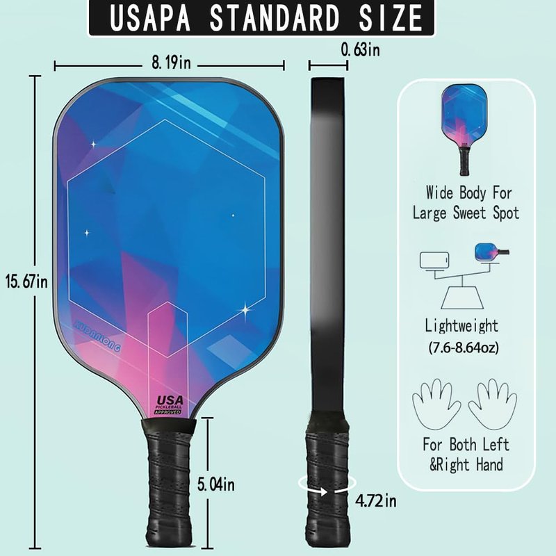 KUDANLONG 16mm Honeycomb Core Complete Pickle Ball Set USAPA Approved Pickle Ball Rackets 2 Pack - Professional Hybrid Carbon-Glass Fiber with Indoor/Outdoor Balls & Carry Bag, Unisex Design