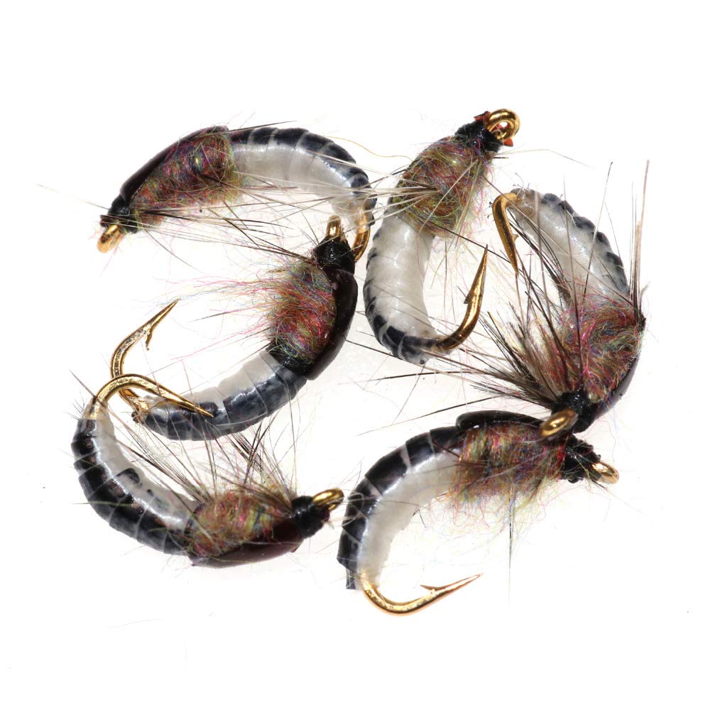 Greatfishing 6pc #12 Super Sturdy Realistic Nymph Scud Flies for Trout Nymph Beadhead Fishing Wet Assortment Flies