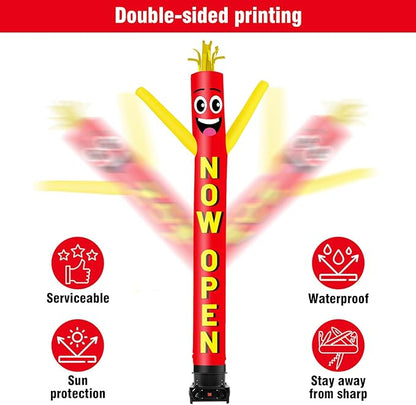 10FT Tall Inflatable Tube Man Now Open Wacky Wavy Dancing Guy with 3/4 HP Weather-Resistant Blower (12''Diameter) for Outdoor Decoration Advertising Business Promotion