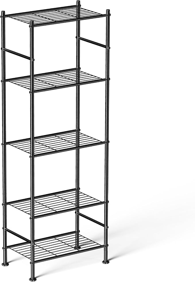 Abiglifty Storage Shelves, 5 Tier Metal Shelf Organizer, Garage Shelving with Adjustable Leveling Feet, Shelves Organizer for Bathroom, Closet, Garage, 18" x 12" x 57", Black