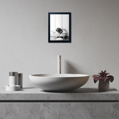 Bathroom Picture Wall Decor, Framed Black and White Bathroom Wall Art, Toilet Paper in Little Funny Raccoon's Hand Animal Canvas Print Painting