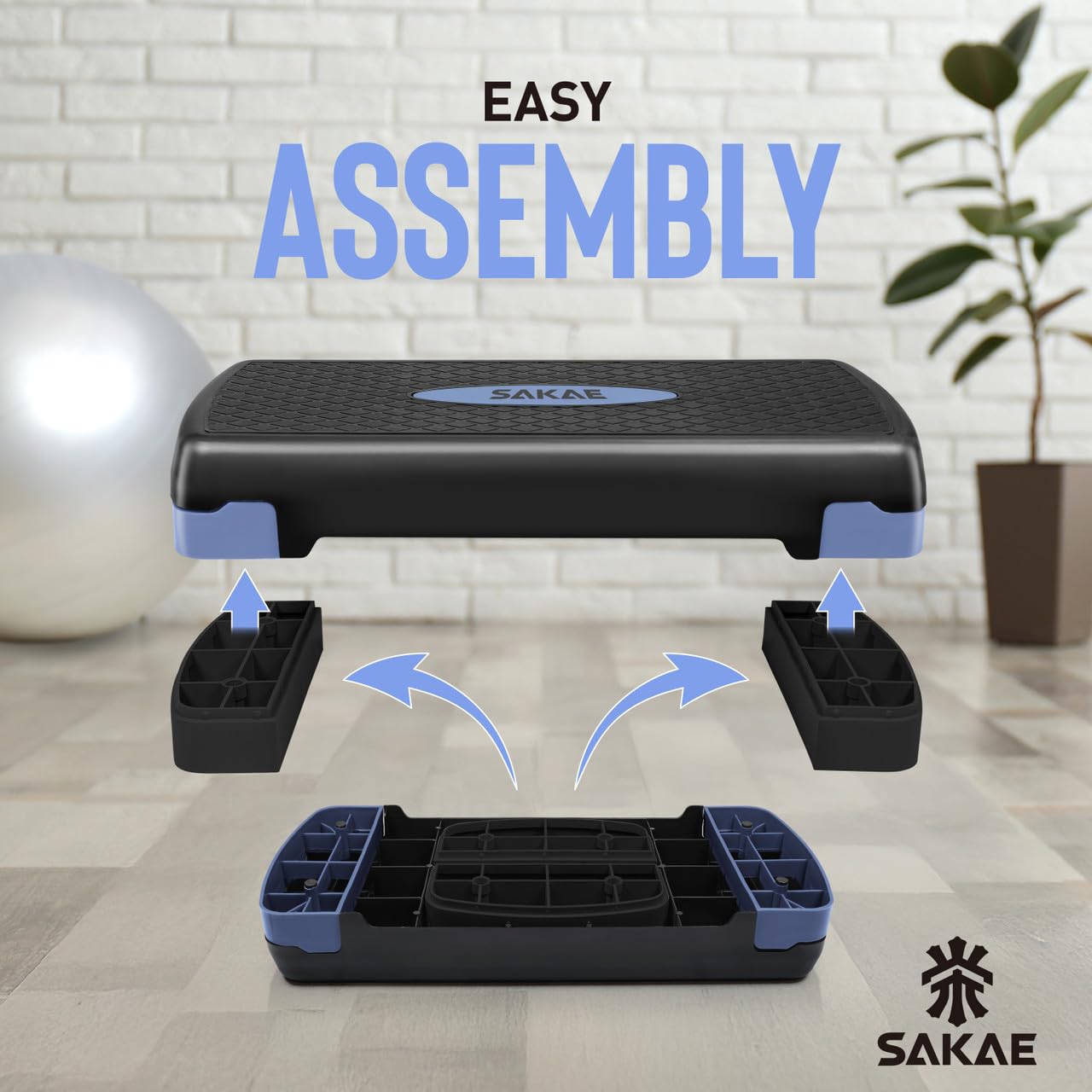Adjustable Exercise Stepper Kit with Dumbbells & Kettlebell & Weightlifting Belt & Measuring Tape, 2 Level Risers Aerobics Step Platform for Home Gym Exercise Fitness Workout, Blue Black