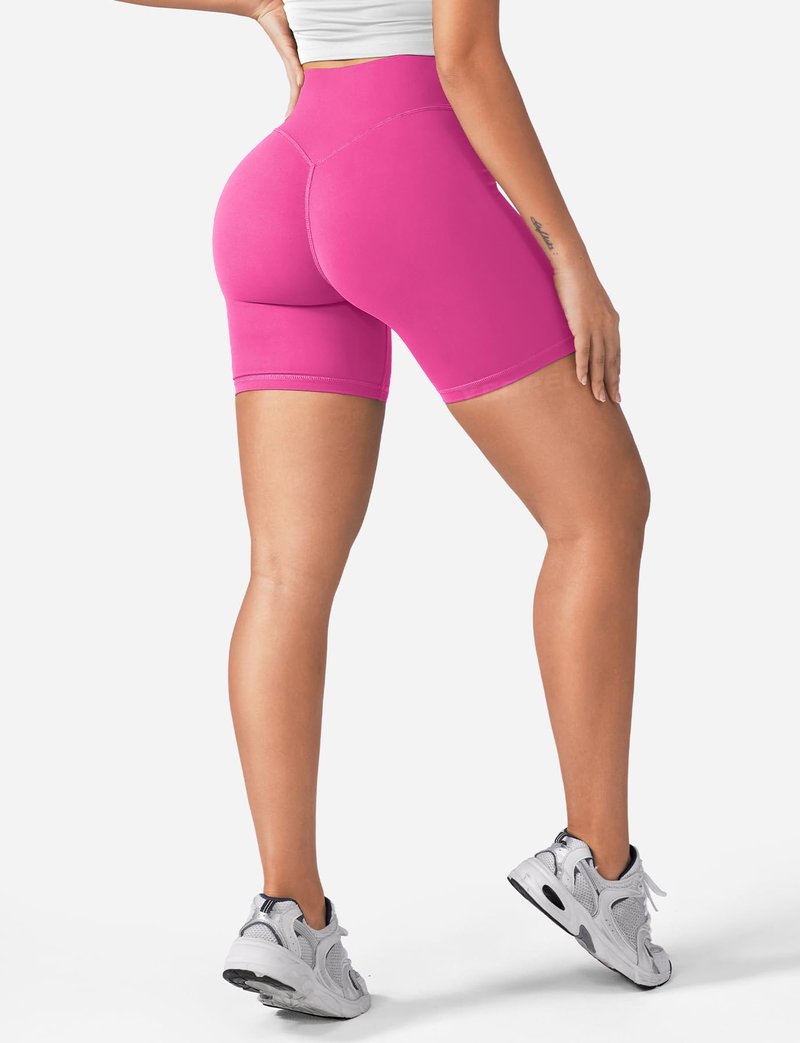 YEOREO Women's Biker Shorts 4.5" / 6" Workout Gym Shorts Craze High Waist Tummy Control Hidden Scrunch Running Yoga Rose Red S