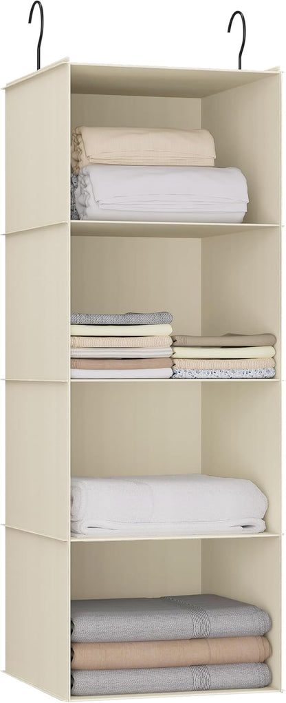 Hanging Closet Organizer, Easy Mount Foldable 4-Shelf Hanging Closet Wardrobe