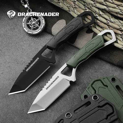Neck Knife, Tanto Small Fixed Blade Knife 5cr13mov Stainless Steel Neck Knife with Sheath and Necklace Plactic Mini Small Edc Knife for Men and Women, Full Black