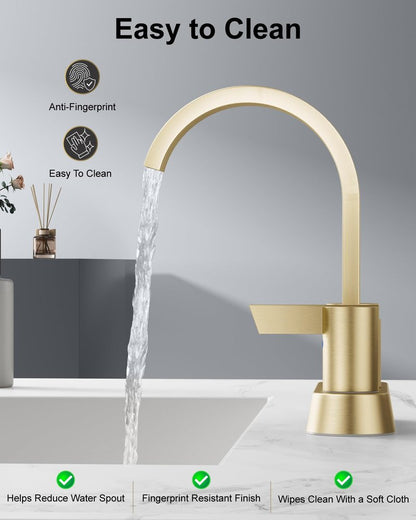 Aolemi Bathroom Sink Faucet, 4 Inch Centerset Waterfall Faucet for 2 or 3 Hole Vanity Sink, 2 Handle Vanity Faucet with Pop Up Drain and Supply Lines, Brushed Gold