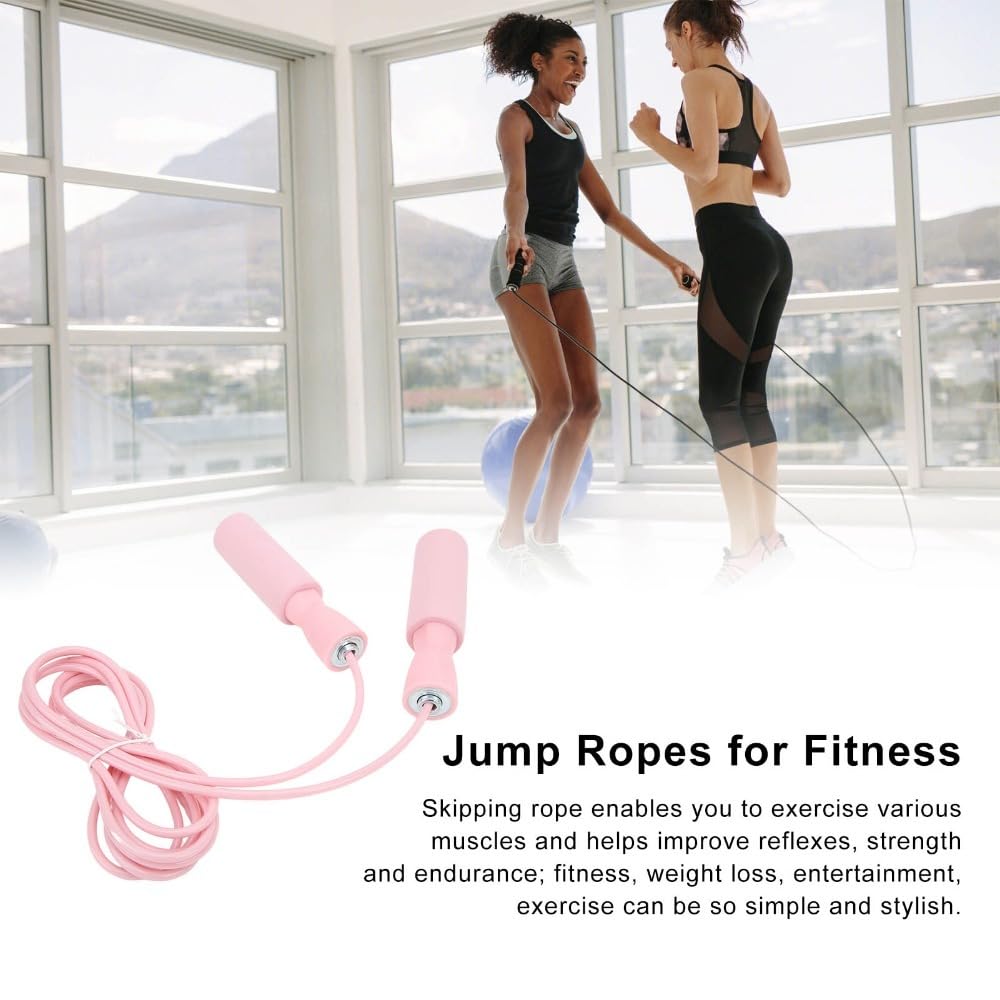 MOPFOL Steel Wire Jump Rope with Double Bearings – Adjustable Length Skipping Rope for Cardio Workout, Memory Foam Handle for Adults and Teens(Pink)