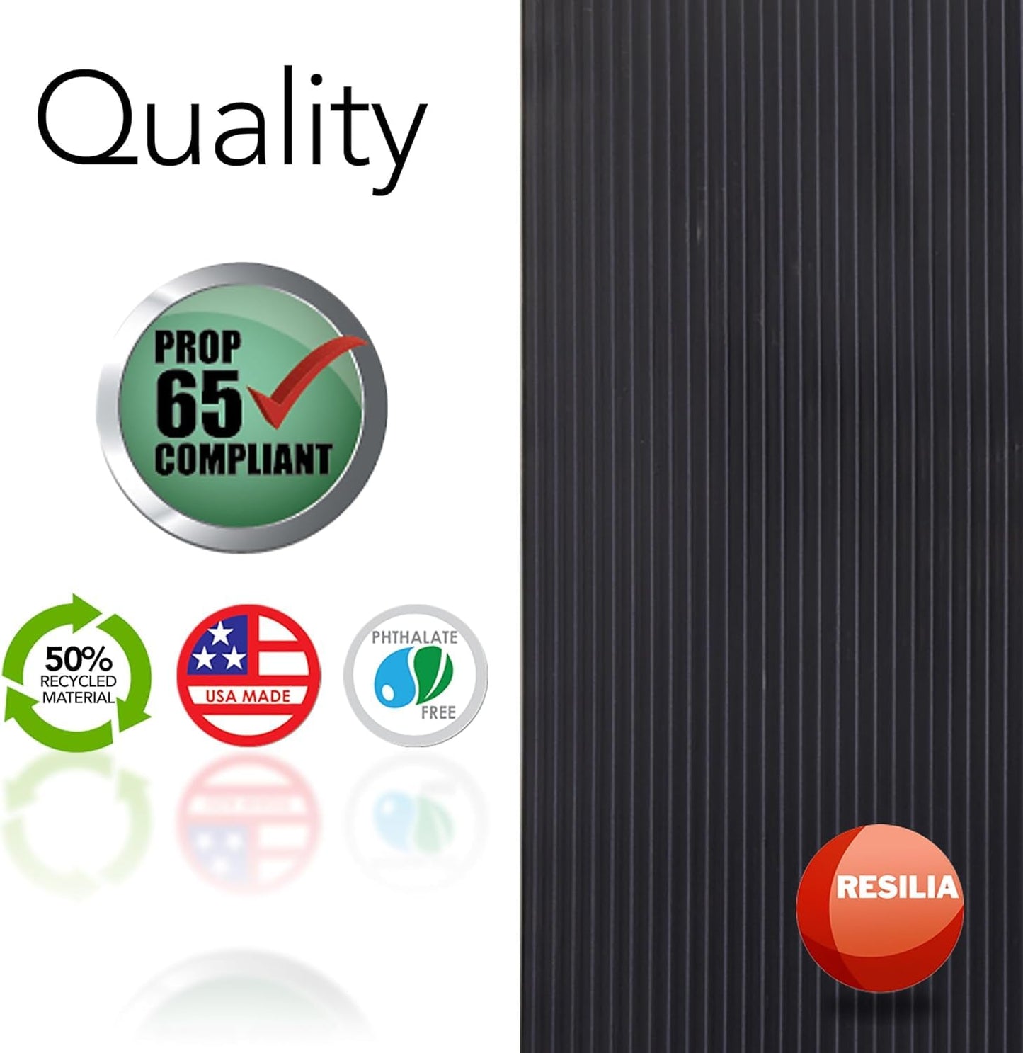 RESILIA Black Plastic Floor Runner - Embossed Wide Rib Waterproof Vinyl, Heavy Duty Protector Mat for Indoor Hardwood, Hard Floors, Garage, Entryway, Kitchen, & Outdoor Use, 15" x 48", Made in USA