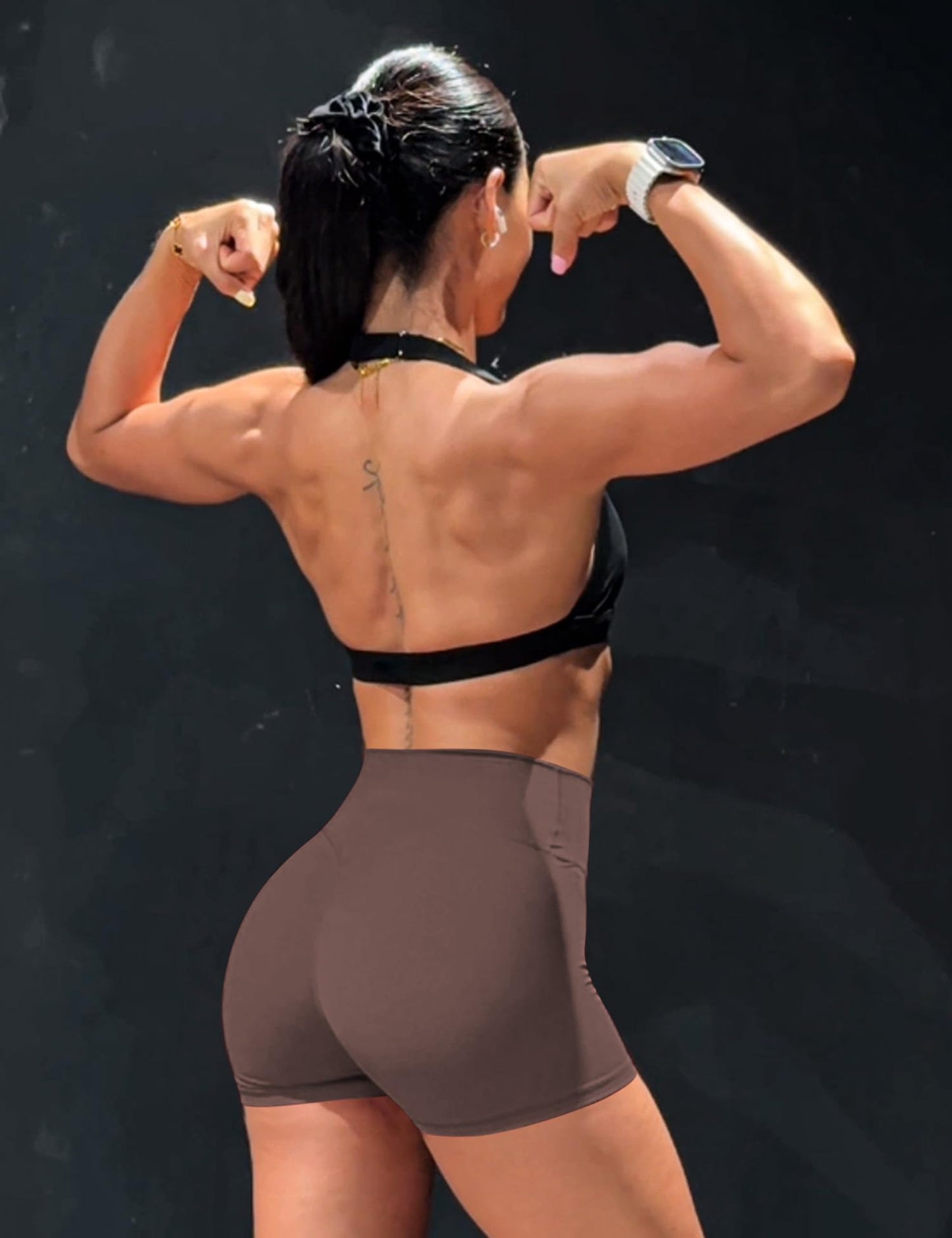 YEOREO Women's Biker Shorts 3.6" / 4.5" / 6" Workout Gym Shorts High Waist Tummy Control Hidden Scrunch Running Yoga Plum Brown