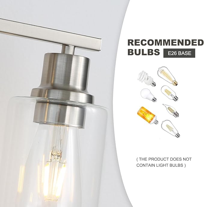 Modern Wall Lighting 4-Lights Brushed Nickel Wall Lamp Fixtures,24" Vintage Wall Sconces with Clear Glass Shades, Farmhouse Bathroom Vanity Light for Mirror,Bedroom,Living Room