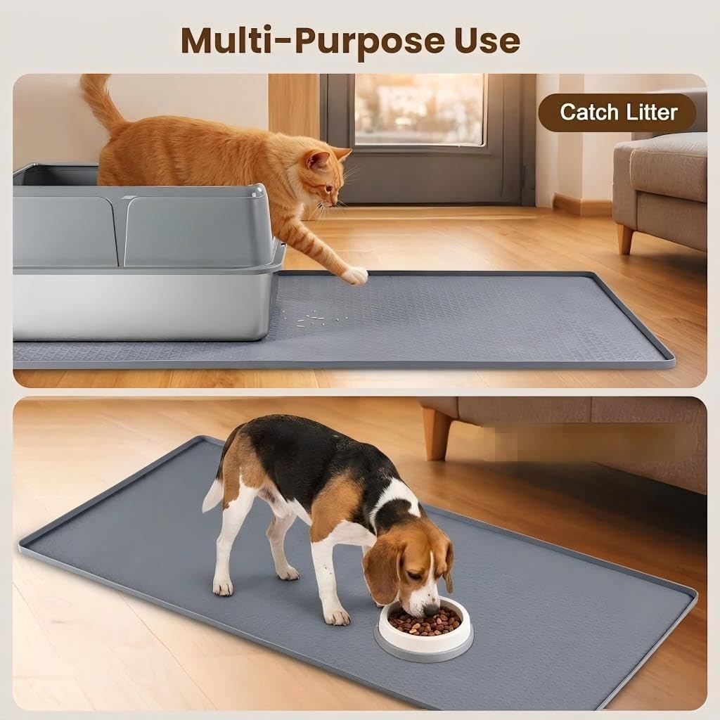 Aothey Dog Pee Pad Holder & Cat Litter Mat, XXL 51''×25.6'', Waterproof Floor Silicone Mat for Pets, Easy to Clean, Soft on Paws (Dark Grey)