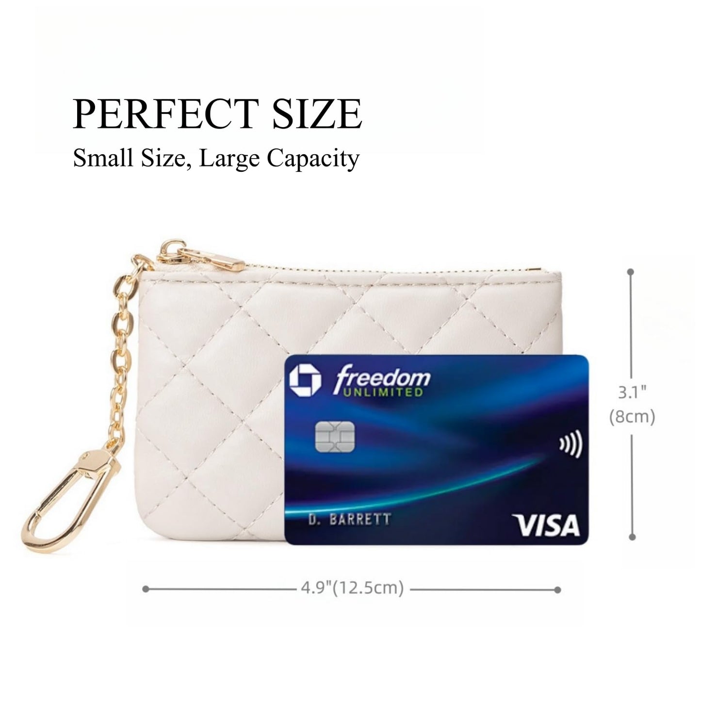 LARENNT Quilted Leather Coin Purse with Keychain - Small Coin Pouch Key Pouch Small Card Holder Keychain Wallet Change Purse for Women and Men (Creamy-white)