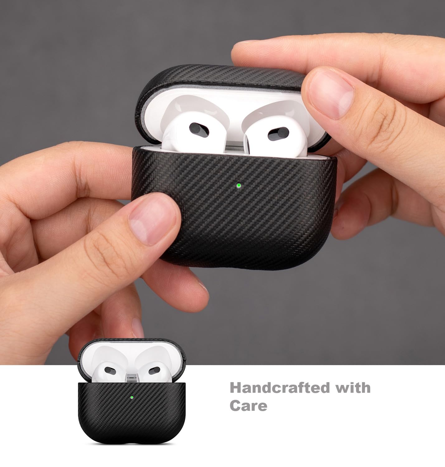 LOPIE Handmade Case for AirPods 3 (Released in 2021), Built-in Magnets for MagSafe Charging, Carbon Fiber Style Vegan Leather Case Cover for Gen 3 AirPods (Not for AirPod Pro 3rd Generation) - Black