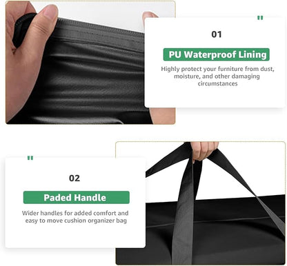 Cushion Storage Bag 420D Waterproof 68" Rectangular Outdoor Patio Cushion Storage Bags — Outdoor Cushion Storage Bag with Zipper and Handles Extra Large Storage Bags 68" L x 29" H x 20" W Black