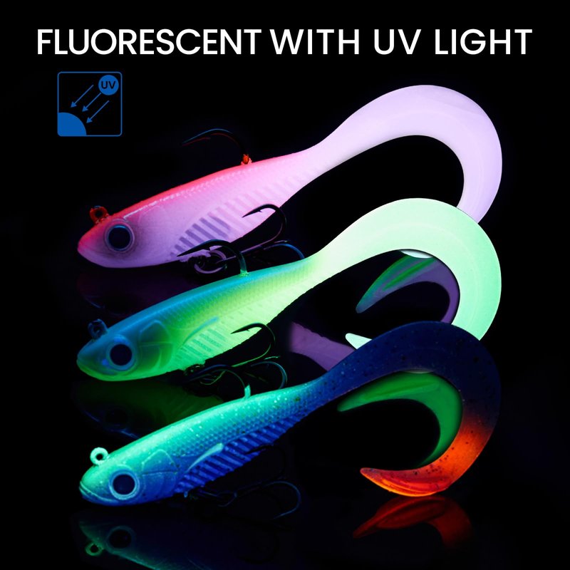 TRUSCEND Duramax Easy Catch TPE Soft Fishing Lures with BKK Hooks, Trembly Sinking and Vibrating Swim for More Bites, Pre-rigged Tear-Resistant Swimbaits for Bass, Trout, Crappie, Freshwater Saltwater