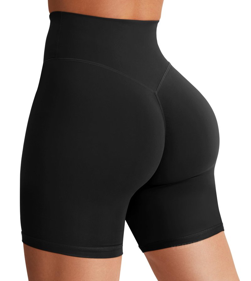 YEOREO Women's Biker Shorts 4.5" / 6" Workout Gym Shorts Craze High Waist Tummy Control Hidden Scrunch Running Yoga Black XL