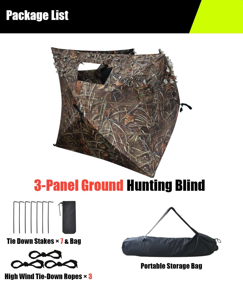 THUNDERBAY Pop Up 3 Sided Ground Blind for Deer Duck Turkey Hunting, Portable Quick Setup Lightweight 3 Panels Deer Hunting Blind