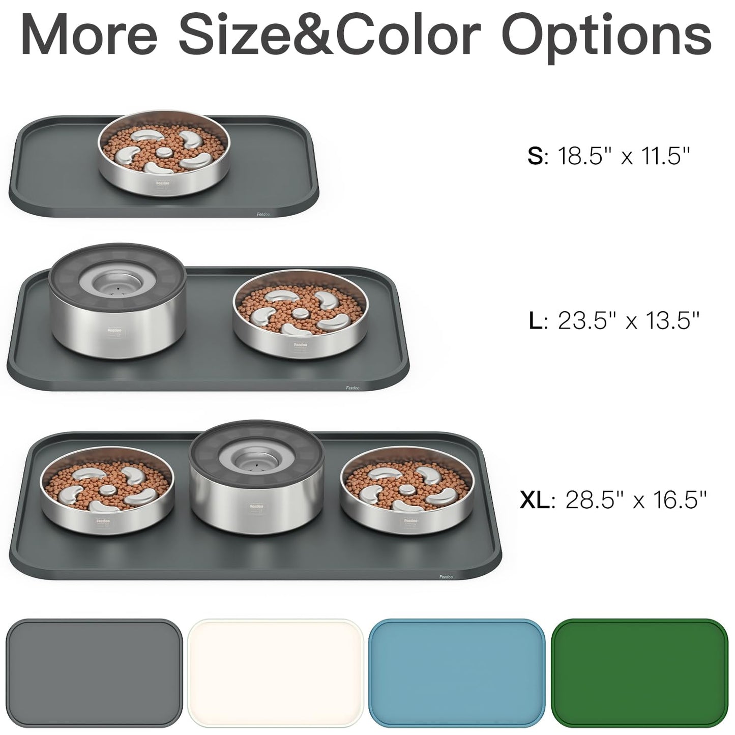 Feedoo Pet Feeding Mat [Warped Resistant Raised Edge], Water-Proof Silicone Placement for Food Water Bowls, Anti-Slip Base Protect Floor, BPA-Free&Dishwasher-Safe [23.5x13.5inch Large, Gray]