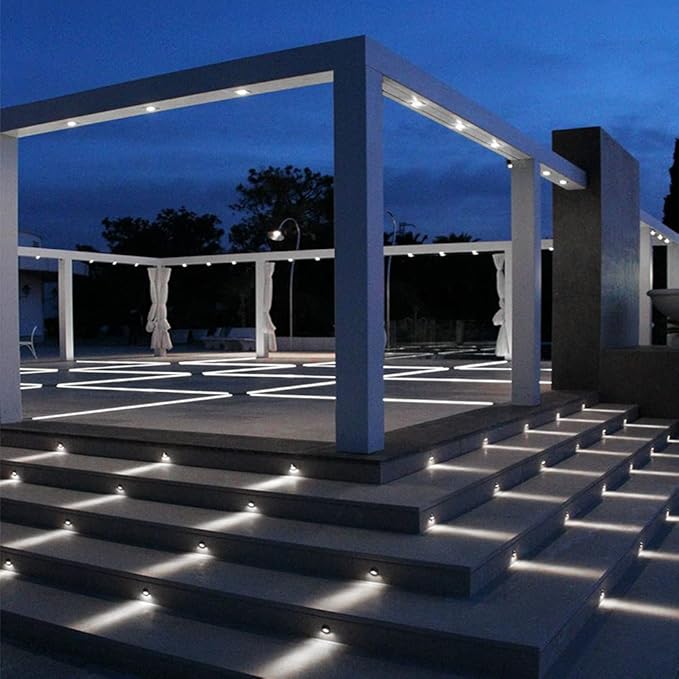 Pack of 10 Deck Garden Mall Step Stair Landscape LED Lights Cold White Low Voltage IP65 Lamp with Transformer