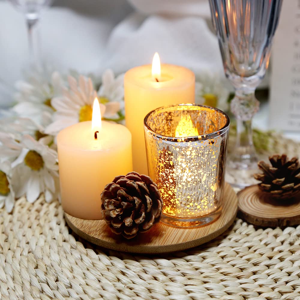 BTGLLAS 72pcs Gold Glass Tea Light Holders - Votive Candle Holders Bulk for Weddings Events - Glass Votives for Wedding Centerpieces, Christmas, Thanksgiving - Candle Accessories Decor (72, Gold)