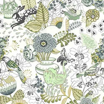 Wudnaye Floral Wallpaper Green Peel and Stick Wallpaper 17.7inch ¡¿ 118.1inch Green Contact Paper Stick and Peel Wallpapers Plants Flower Decorative Contact Paper for Shelves