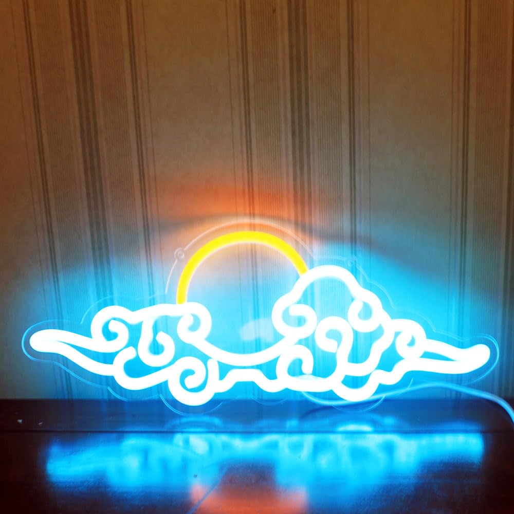 Sunset Sunrise Neon Sign Dimmable anime cloud Led Signs for Wall Decor Room Decor Bedroom Anime-themed for Men cave Office Bar Birthday Party Christmas(Ice Blue Orange)