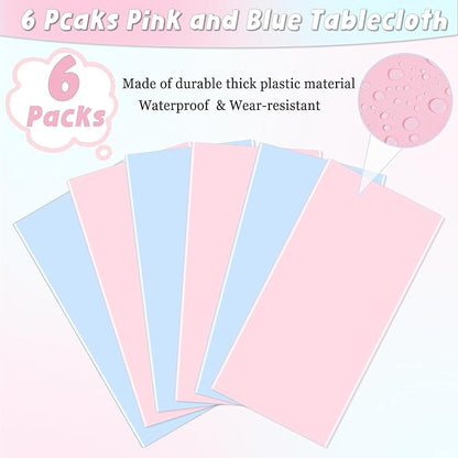 6 Packs Gender Reveal Tablecloths 54 x 108 Inch Disposable Plastic Pink and Blue Tablecloth Waterproof Rectangle Table Covers for Boy or Girl Baby Shower Party Decorations