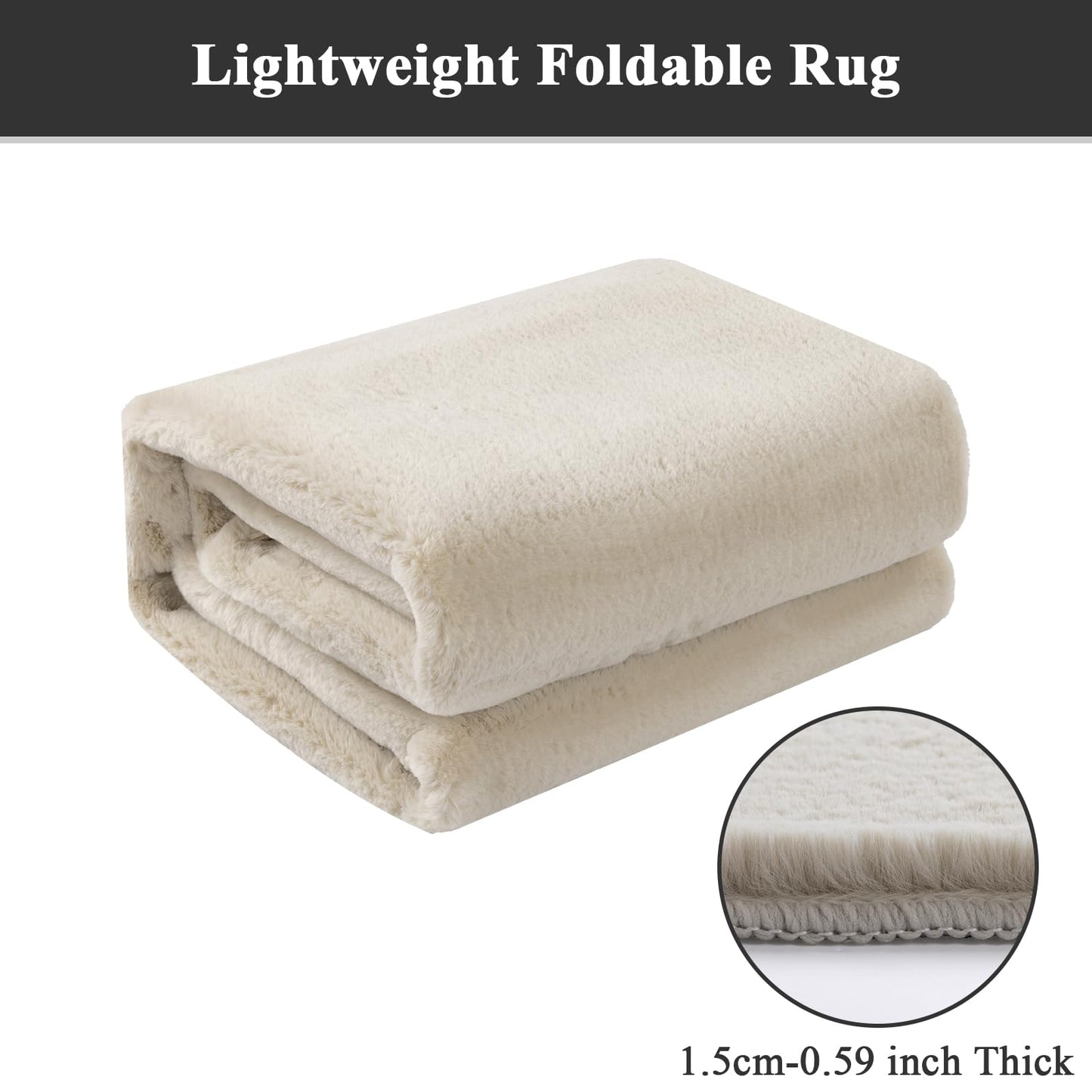 SHACOS Ultra Soft Faux Rabbit Fur Area Rug 3'x5', Non Slip Washable Padded Living Room Rugs, Fluffy Cozy Indoor Modern Carpet for Bedroom Dining Room Kids Room Dorm Home Decor, Beige