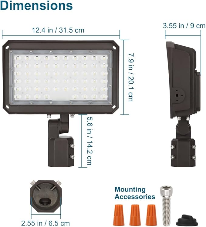 150W LED Flood Light with Dusk-to-Dawn Photocell, 130lm/W 5000K Daylight 100-277V IP65 Waterproof, 150W-100W-75W Adjustable, LED Parking Lot Light with Slip Fitter Mount, ETL
