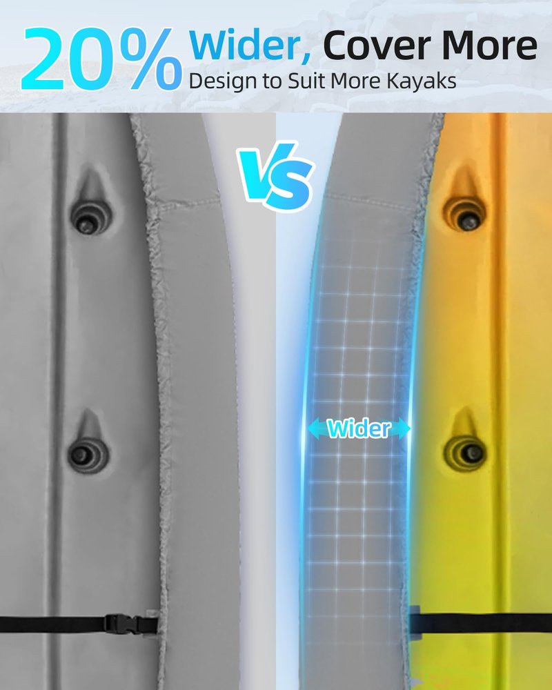 OCEANBROAD Kayak Cover Extra Wide, Water-Resistant UV-Resistant Kayak Canoe Fishing Boat Dust Covers for Outdoor Storage, Suitable for 9.3-10.5ft Length, Up to 44in Width, 420D Gray