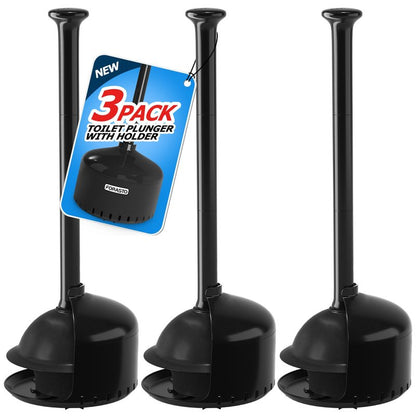 FORASTO Toilet Plunger with Holder,Plungers for Bathroom with Holder,Heavy Duty Plunger with Cover,Bathroom Decor，Bathroom Accessories，Toilet Bowl Cleaners,Black