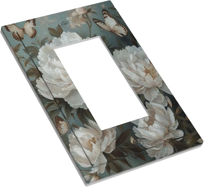 Decorative Art Light Switch Covers Butterflies & Peonies 1 Gang Rocker Outlet Decorative Switch plate Faceplate GFCI Light Switch Covers for Home Decor