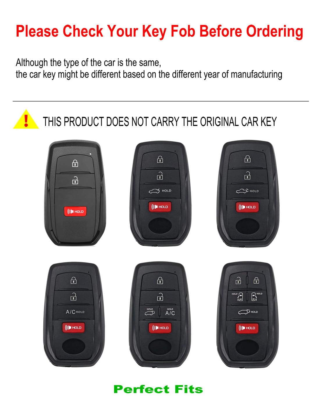 YONUFI for Toyota Key Fob Cover Leather Car Key Fob Case Keychain Compatible for Venza Tundra Rav4 Prime Sienna Corolla Cross Crown Hilux Key Holder -Black
