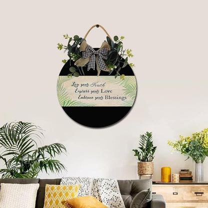 Embrace Your Blessings Front Door Sign Funny Wreaths Hanging Wooden Plaque Decoration Round Rustic Wood Farmhouse Porch Decor for Home Front Door Decor, 11 x 11 Inch