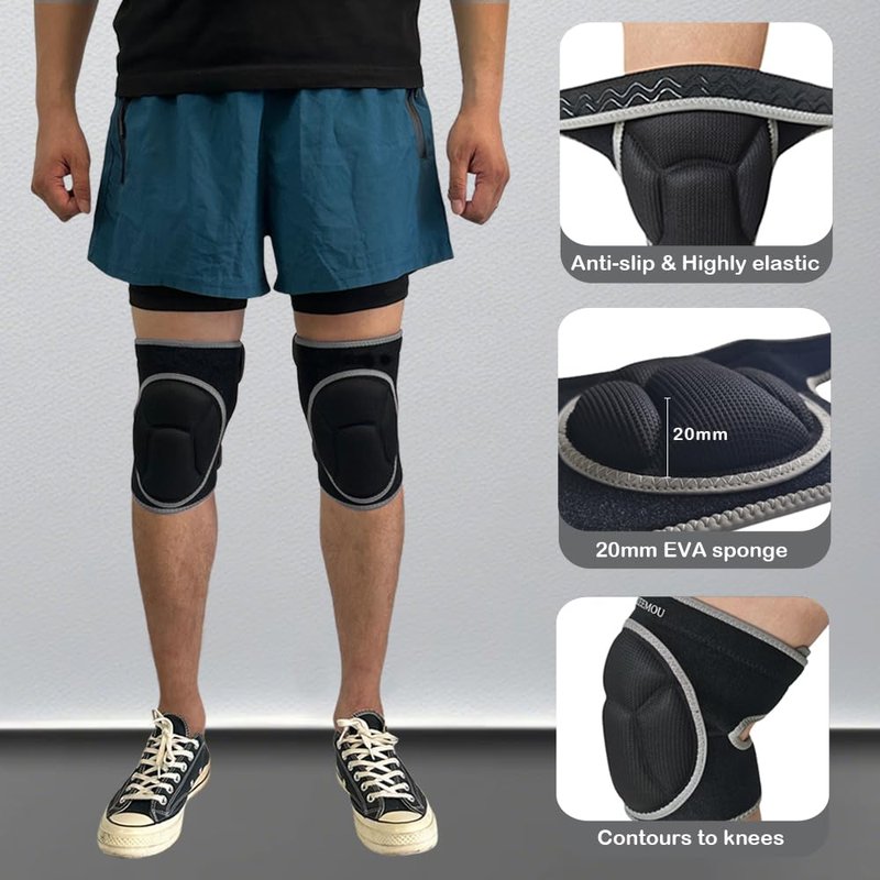 MUZEEMOU Knee Pads for Gardening,Flooring - Thick EVA Foam Cushion, Non-Slip Silicone & Adjustable Straps (S/M/L), Breathable Unisex Garden Kneeling Pad with Extended Comfort