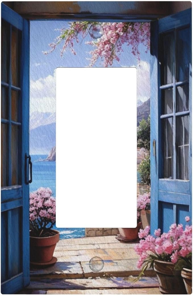 Decorative Art Light Switch Covers Seaside Window View 1 Gang Rocker Outlet Decorative Switch plate Faceplate GFCI Light Switch Covers for Home Decor