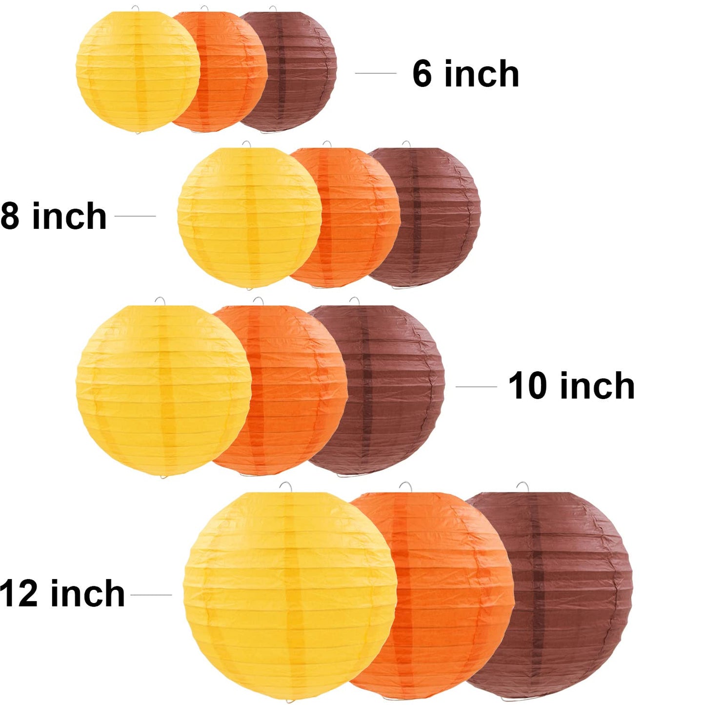 PheiLa 12 Pcs Fall Paper Lanterns Thanksgiving Decorations Yellow Orange and Brown Paper Lanterns Autumn Decorative Round Hanging Party Decorations Harvest Theme Party Supplies