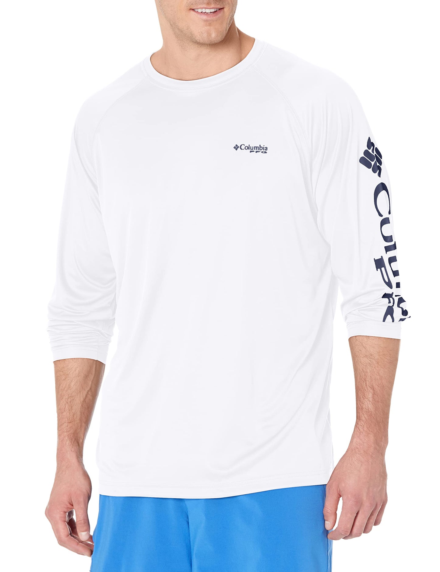 Columbia Men's PFG Terminal Tackle Long Sleeve Fishing Shirt, White/Nightshade Logo, X-Large