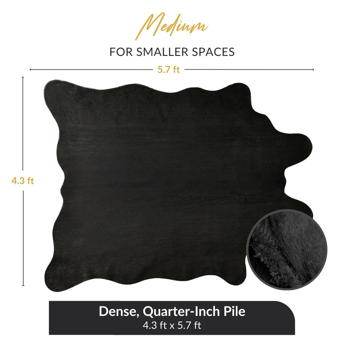 NativeSkins Faux Cowhide Rug – Black (Medium) | 4.3ft x 5.7ft | Cow Print | Western Bedroom Decor | Hand-Cut, Faux Suede No-Slip Backing | Western Rug | Animal Print | Cow Hide