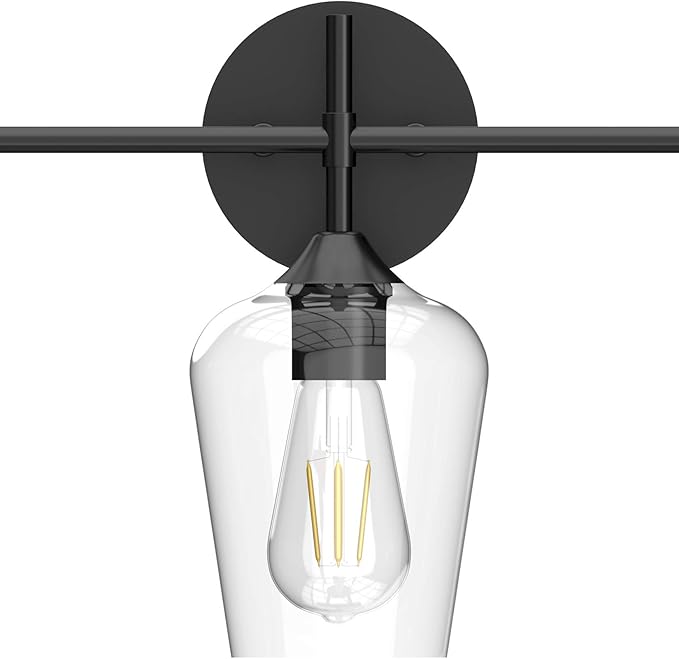 Ralbay Industrial Bathroom Vanity Light Fixtures 3-Lights Matte Black with Clear Glass Vintage Edison Wall Lamp Light Fixture for Bathroom