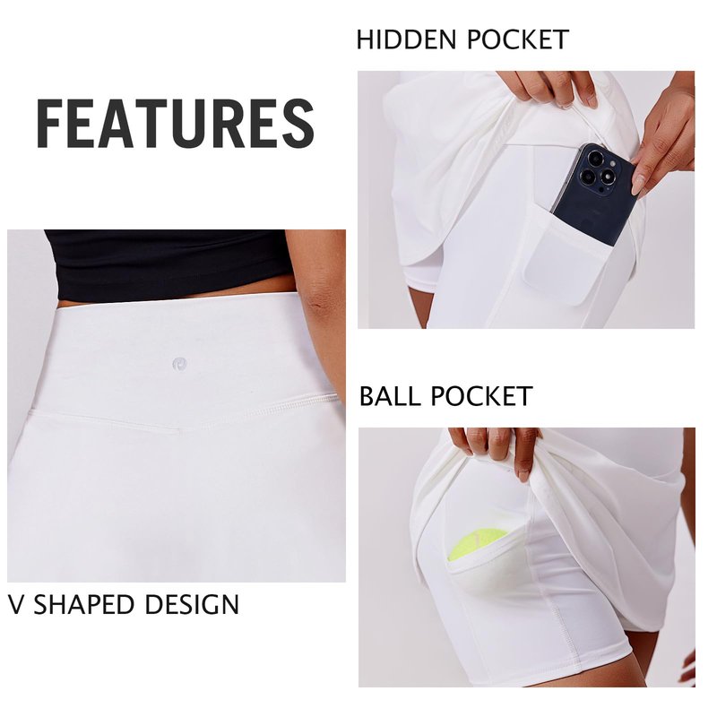 PINSPARK Golf Skorts for Women Stretchy Tennis Skirts Built-in Shorts Workout Skort Skirts Lightweight Activewear, White XL