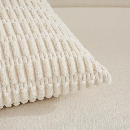 Fancy Homi Boho Decorative Throw Pillow Covers 18x18 Inch for Living Room Couch Bed Sofa, Rustic Modern Farmhouse Home Decor, Soft Corduroy Cream Square Cushion Case 45x45 cm