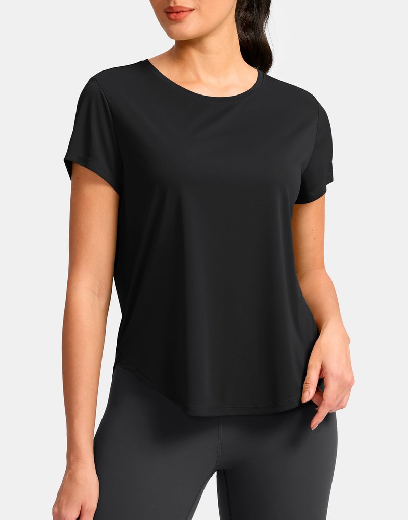 G Gradual Women's Workout Tops Short Sleeve Lightweight Athletic Yoga Running Shirts Loose Fit Quick Dry Gym T-Shirts(Black,L)