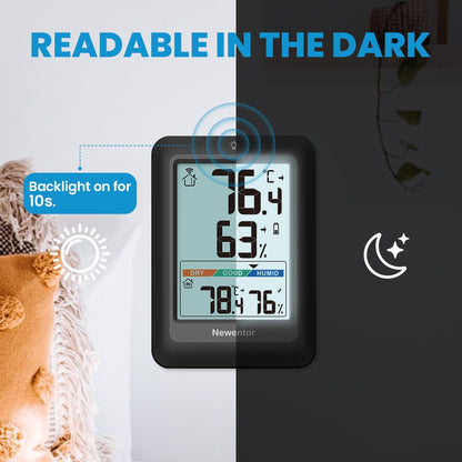 Newentor Indoor Outdoor Thermometer Wireless, Weather Stations Wireless Indoor Outdoor, Outdoor Thermometers for Patio House, Black with 1 Sensor