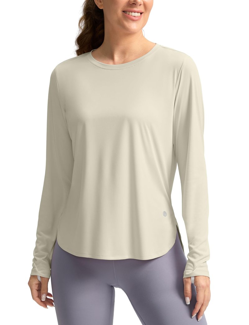 Women's Sun Shirts UPF 50+ Long Sleeve UV Protection Shirt Lightweight Quick Dry Workout Hiking Tops for Women(Oatmeal,XXL)