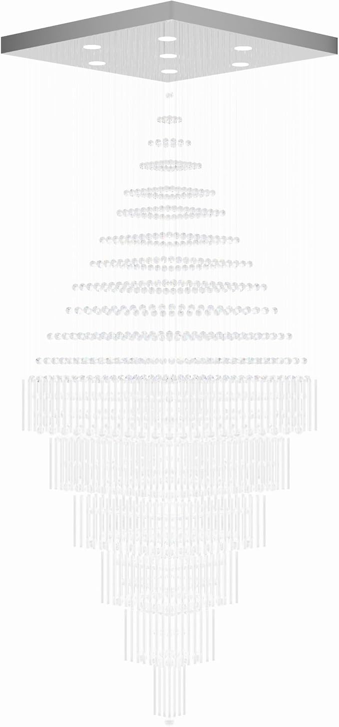Flashing God D59''X H120'' Extra Large Chandeliers for High Ceilings Crystal Raindrop Chandeliers Large Villa Chandelier Entrance Foyer Crystal High Ceiling Light LED Dimmable 2700K-6000K Quadrate