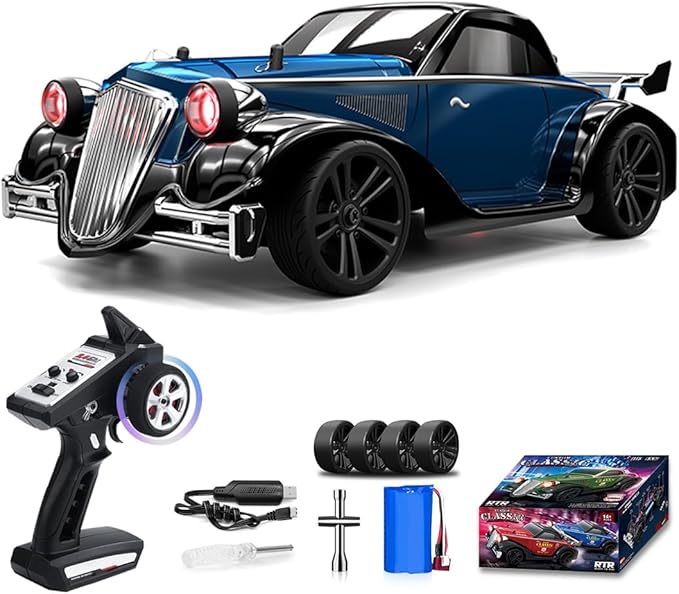 1:16 Scale Off-Road Retro Classic Car SCY-16302-2.4G 4WD 35km/h High-Speed Racing Damping Climbing Off-Road Vehicles Christmas Birthday Gift for Adults(Metal Blue)