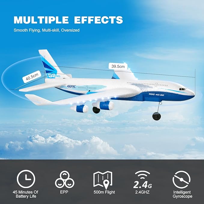 4DRC G2 Foam Remote Control Airplanes RC Planes for Kids Adults RC Airplane Fighter Jet with 3 Battery for Beginners Adult Light Airplane Toy Gifts for Kids Boys （3 Battery）