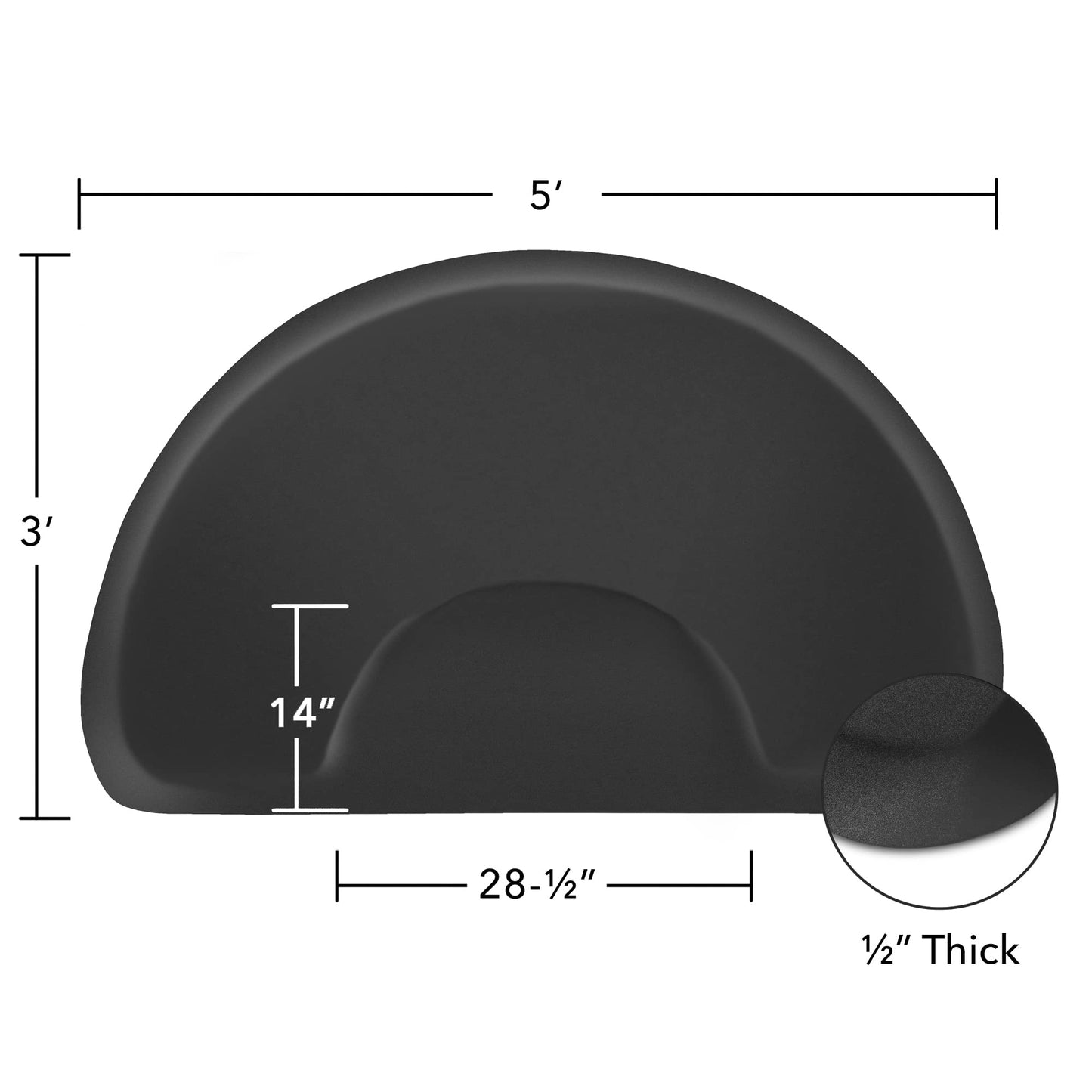 Saloniture 3 ft. x 5 ft. Salon & Barber Shop Chair Anti-Fatigue Floor Mat - Black Semi Circle - 1/2 in. Thick - 2 Pack