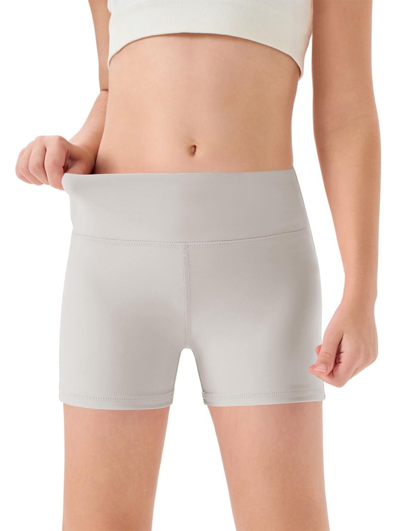 Haloumoning Girls Athletic Shorts Kids High Waisted Yoga Dance Biker Shorts Comfy Gymnastics Shorts 5-14Y Light Gray
